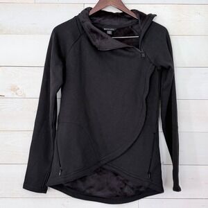 Athleta Cozy Karma Asym Pullover Black Faux Fur Lined Hoodie Womens Size XXS